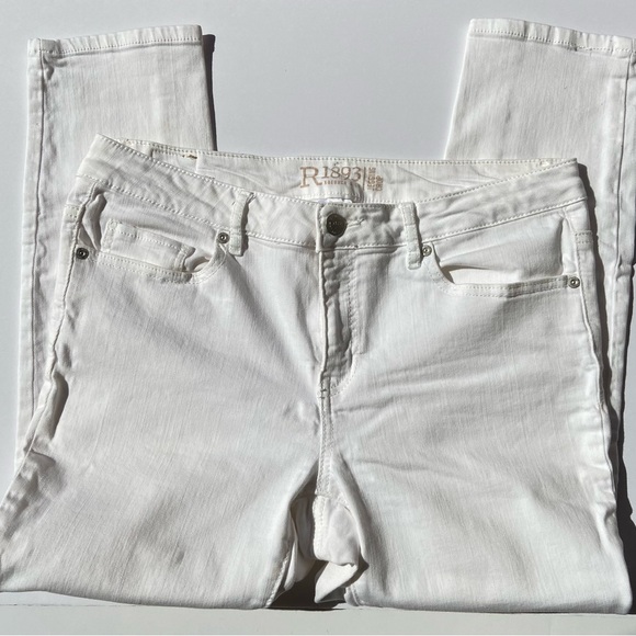 ROEBUCK & CO. 1893 White Denim Jegging Crop Jeans Stretch 5 Pocket Size 12 - Picture 3 of 13